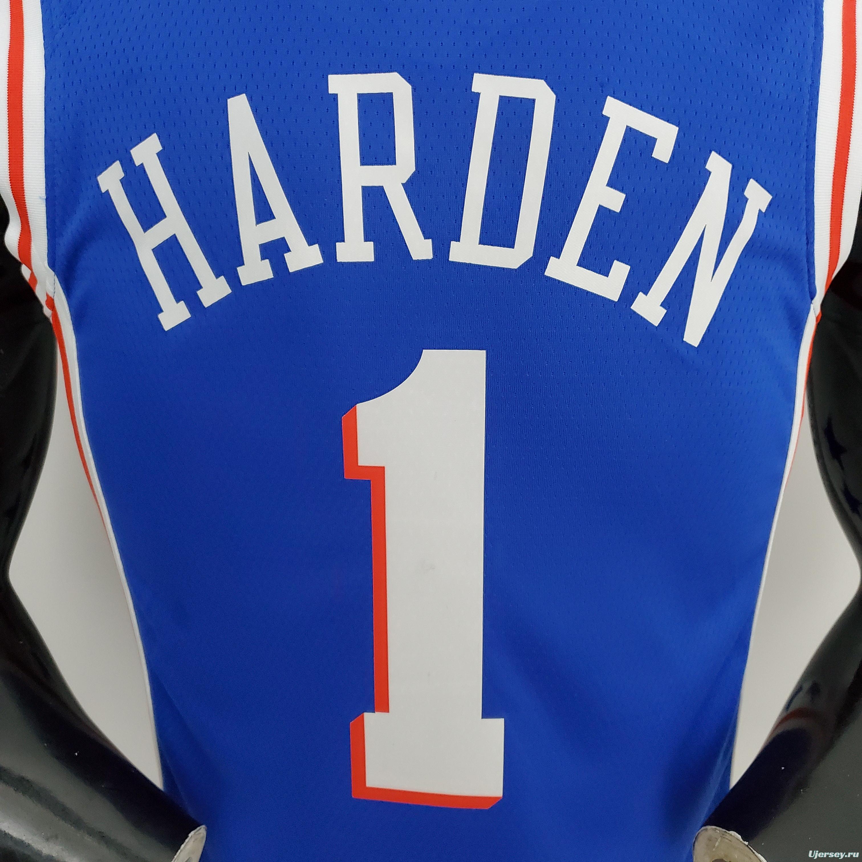 75th Anniversary Philadelphia 76ers HARDEN#1 Blue NBA Jersey