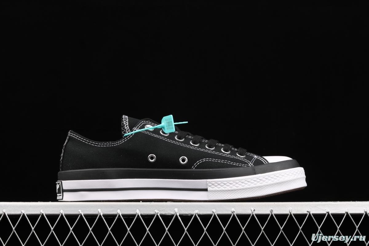 Fragment x Moncler x Converse 1970 S Fujiwara Hiroshi Fujiwara Lightning co-signed Chen Weiting with the same style collision graffiti classic low-top canvas shoes 169069C