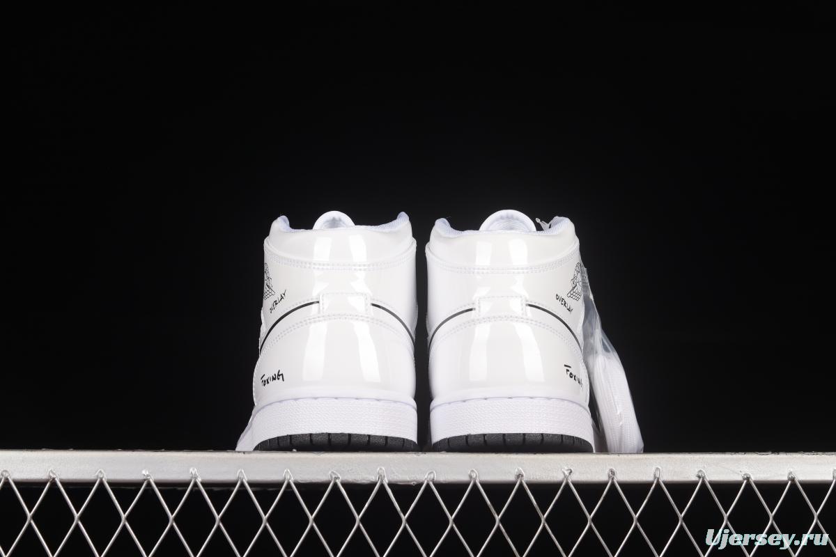 Air Jordan 1 Mid GS Schematic White Graffiti Zhongbang Basketball Shoes DQ1864-100
