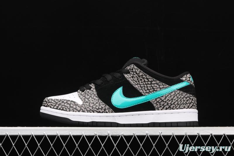 NIKE SB DUNK Low Pro black, white and green speckled sports skateboard shoes BQ6817-009