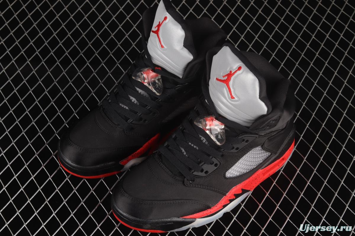 Air Jordan 5 Satin Bred black and red silk 3M reflective basketball shoes 136027-006