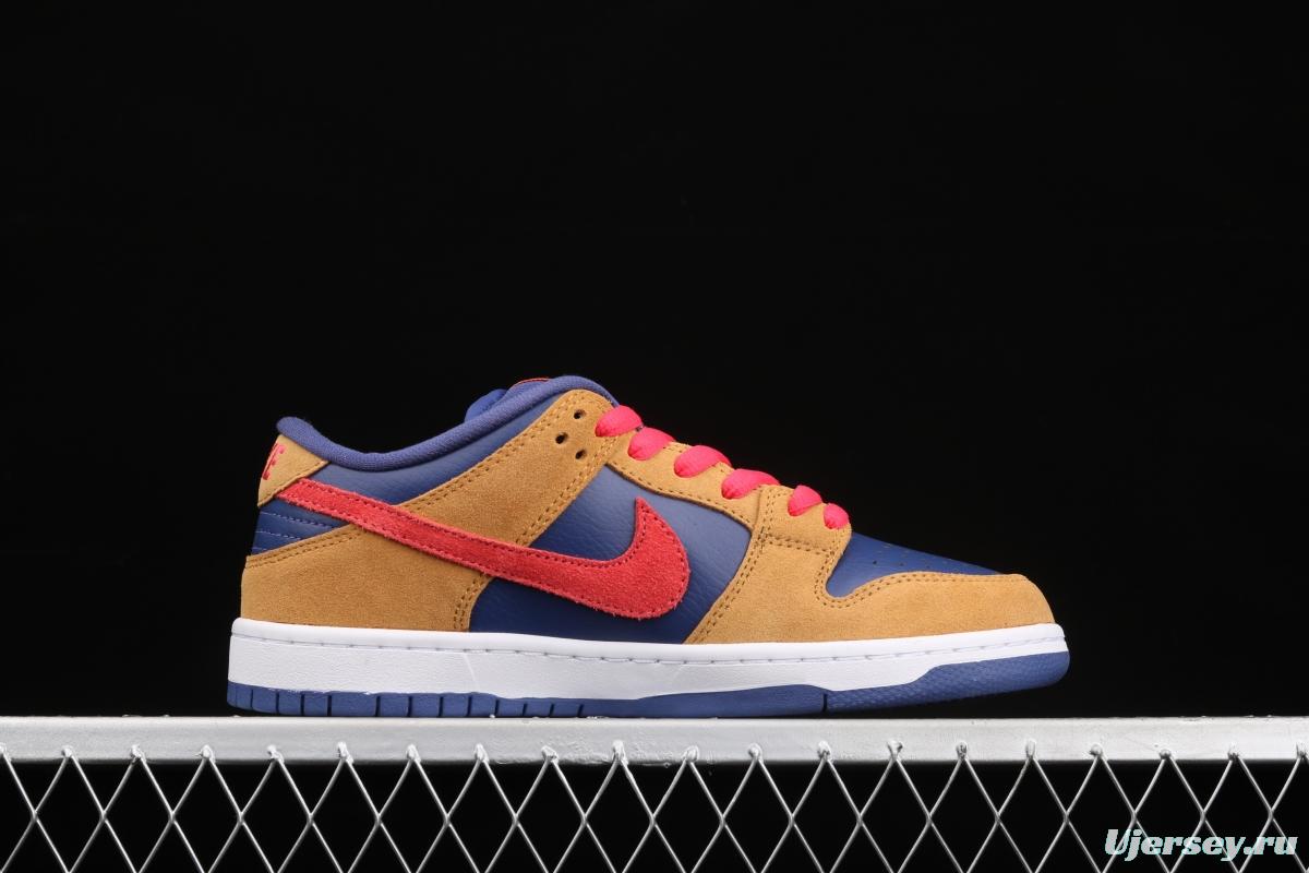 NIKE SB DUNK Low SB shredded backboard dark brown white and yellow color matching fashion leisure board shoes BQ6817-700