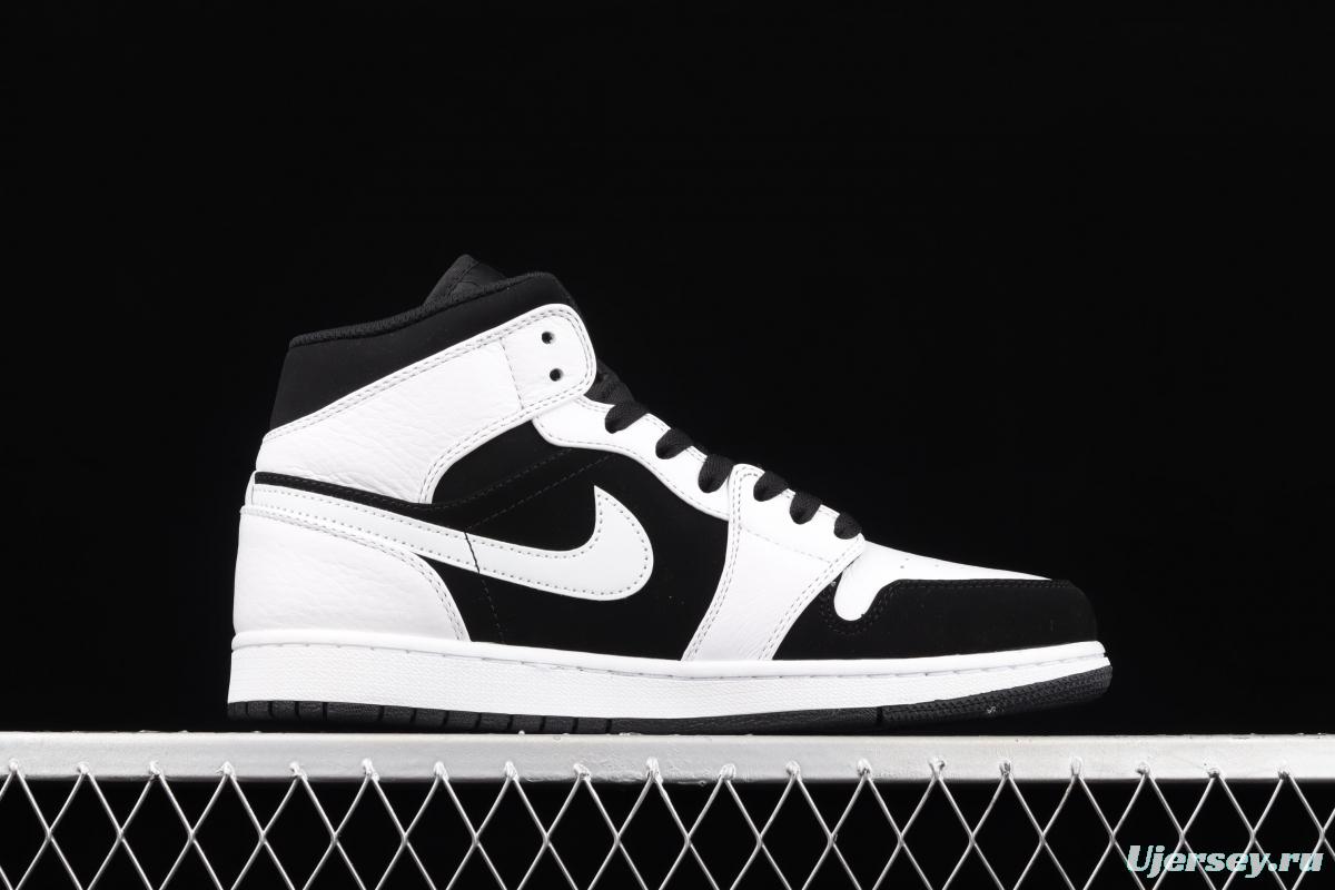 Air Jordan 1 Mid black and white panda basketball shoes 554724-113