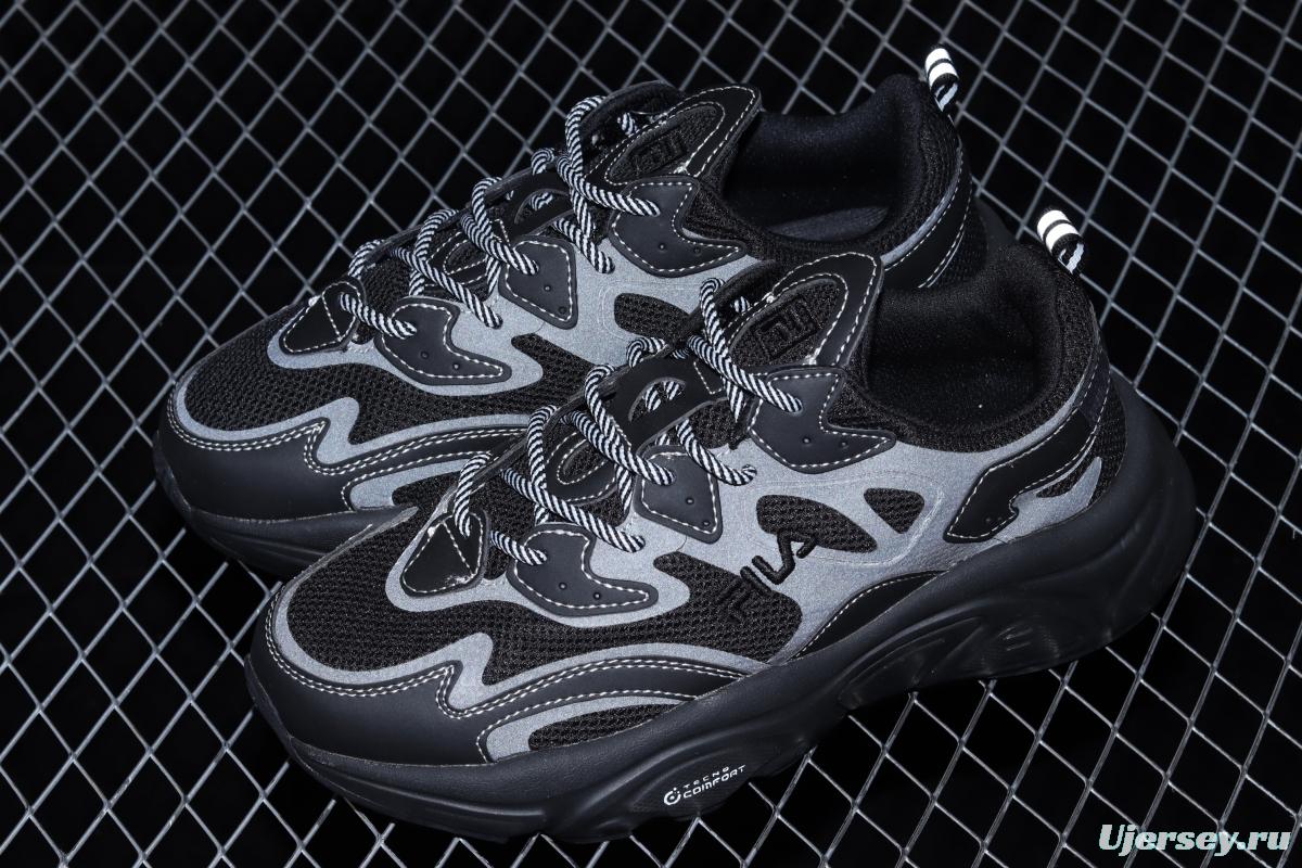 FILA 3M reflective all-black retro sports Martian daddy shoes T12W115206ABK