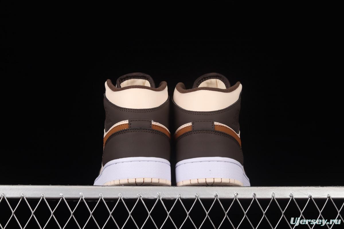 Air Jordan 1 Mid beige brown vintage basketball shoes DO6699-200