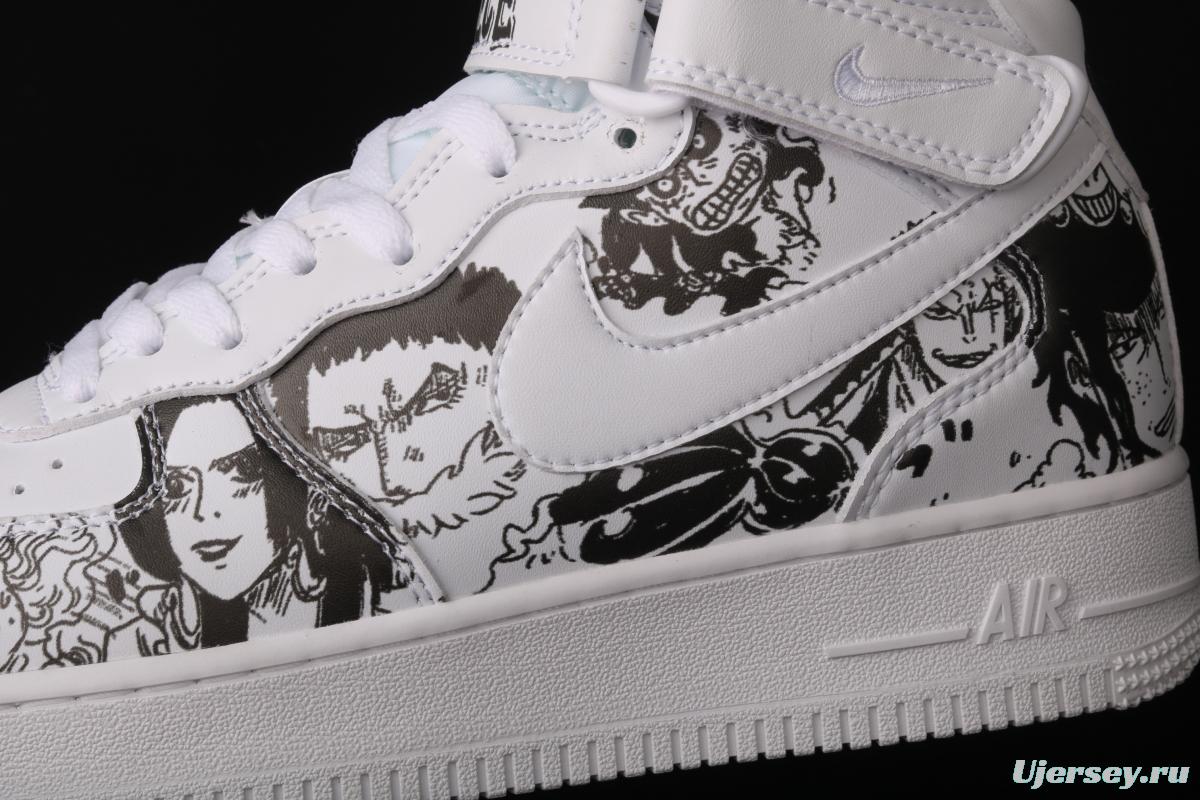 NIKE Air Force 1 High'07 Sea Thief King cartoon black and white cartoon high top board shoes AQ8020-100