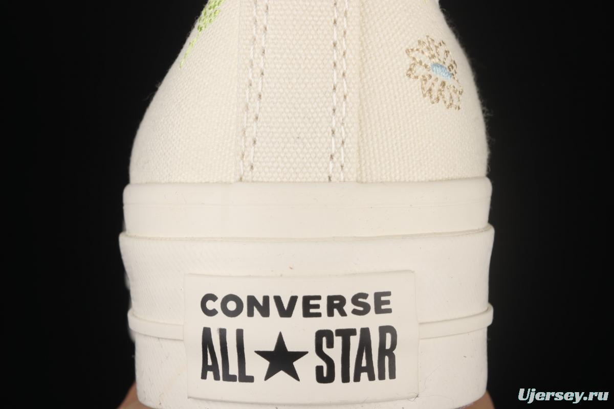 Converse Chuck 70s spring blooming embroidered thick-soled high-top leisure board shoes A01586C