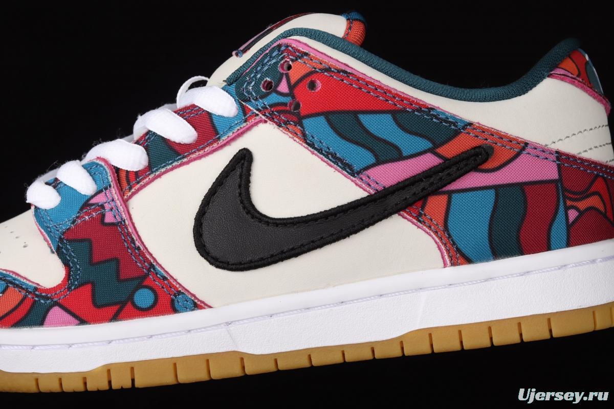 Parra x NIKE DUNK SB Low Pro White, Blue and Red Abstract Art scratch Music Olympic Slam Dunk Series retro low-top leisure sports skateboard shoes DH7695-600