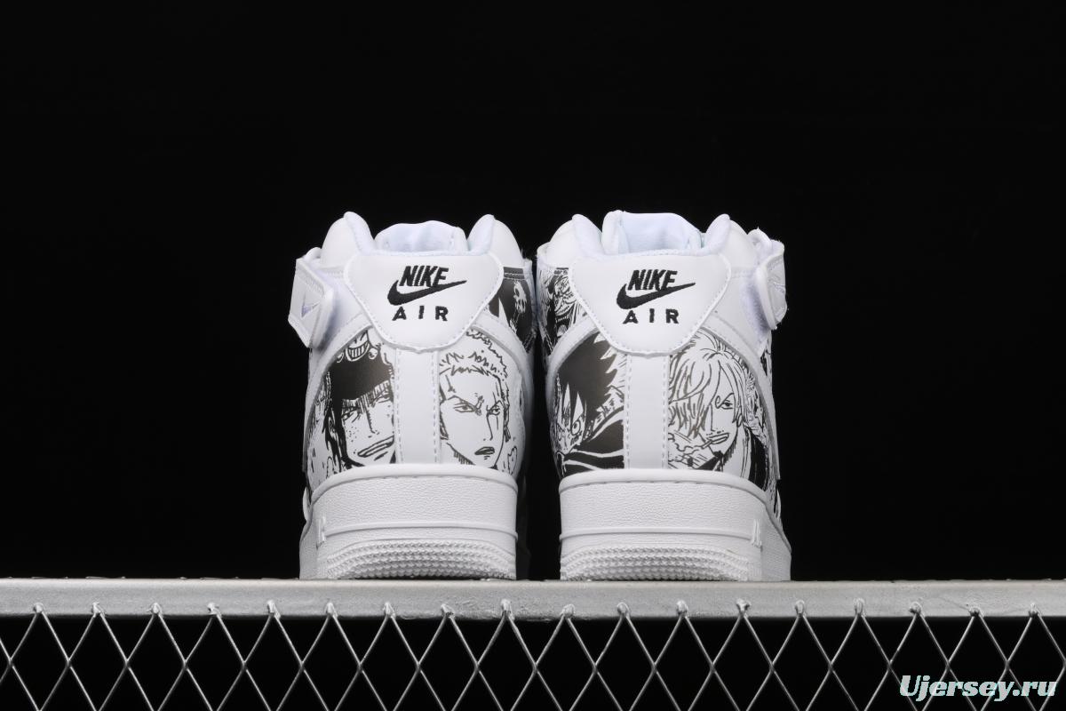 NIKE Air Force 1 High'07 Sea Thief King cartoon black and white cartoon high top board shoes AQ8020-100