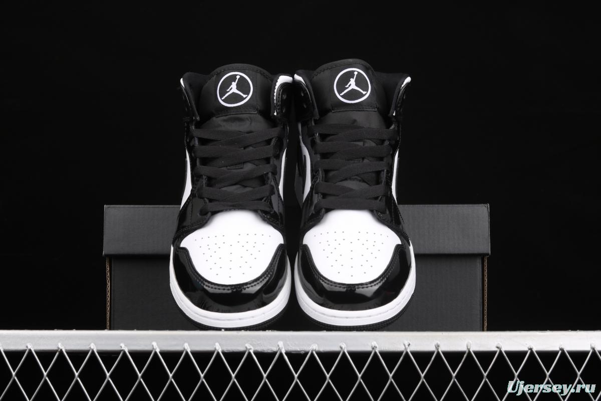 Air Jordan 1 Mid All-Star Bang all-Star black and white lacquered leather basketball shoes DD1649-001