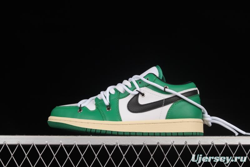 Air Jordan 1 Low Custom Edition White and Green Color Matching Deconstruction Sports Culture Basketball Shoes 553560-129