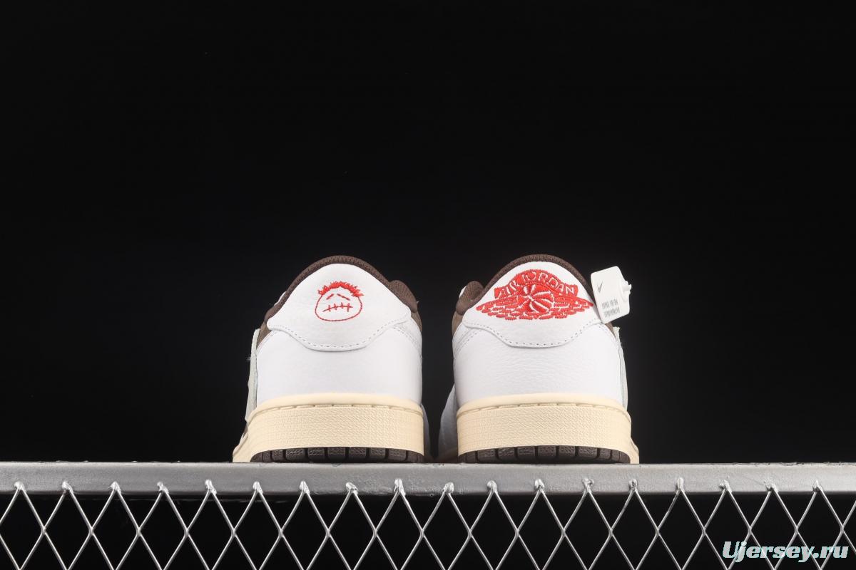 Travis Scott x Air Jordan 1 Low OG inverted white brown suede low top basketball shoes DM2508-586