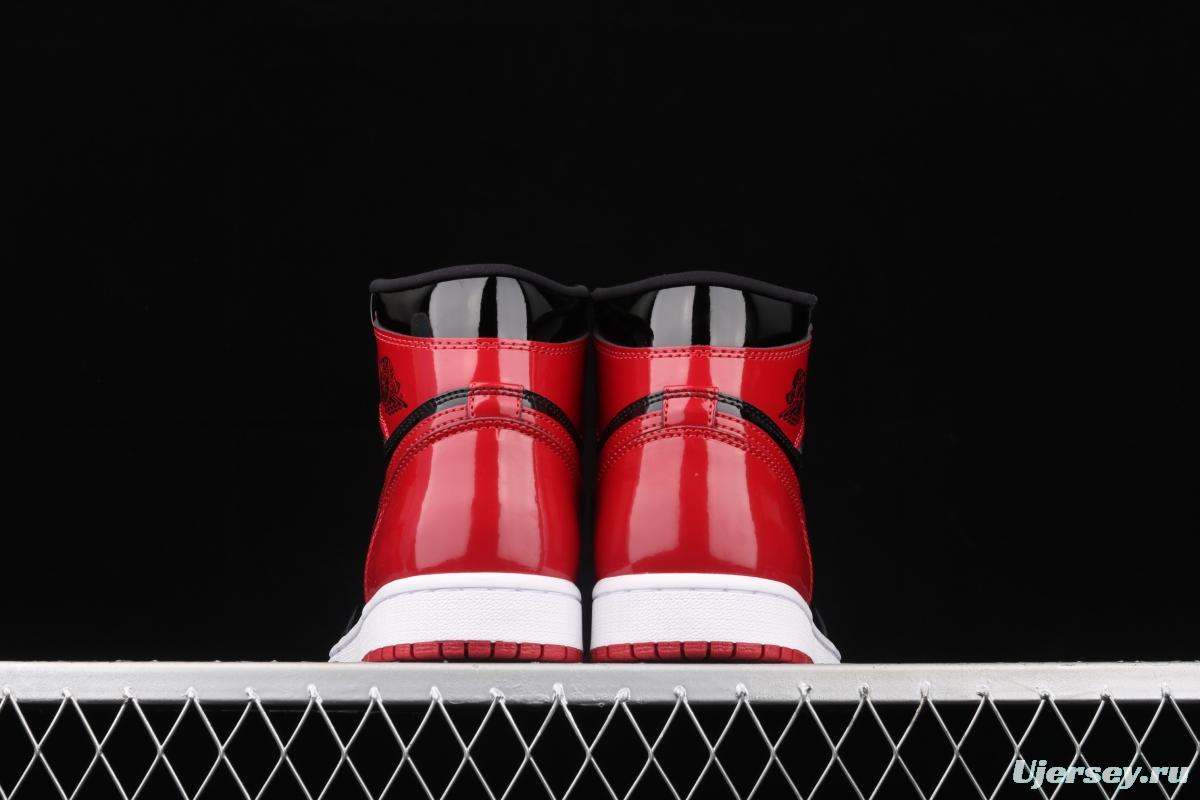 Air Jordan 1 High OG Bred Patent lacquered leather black and red high top basketball shoes 555088-063