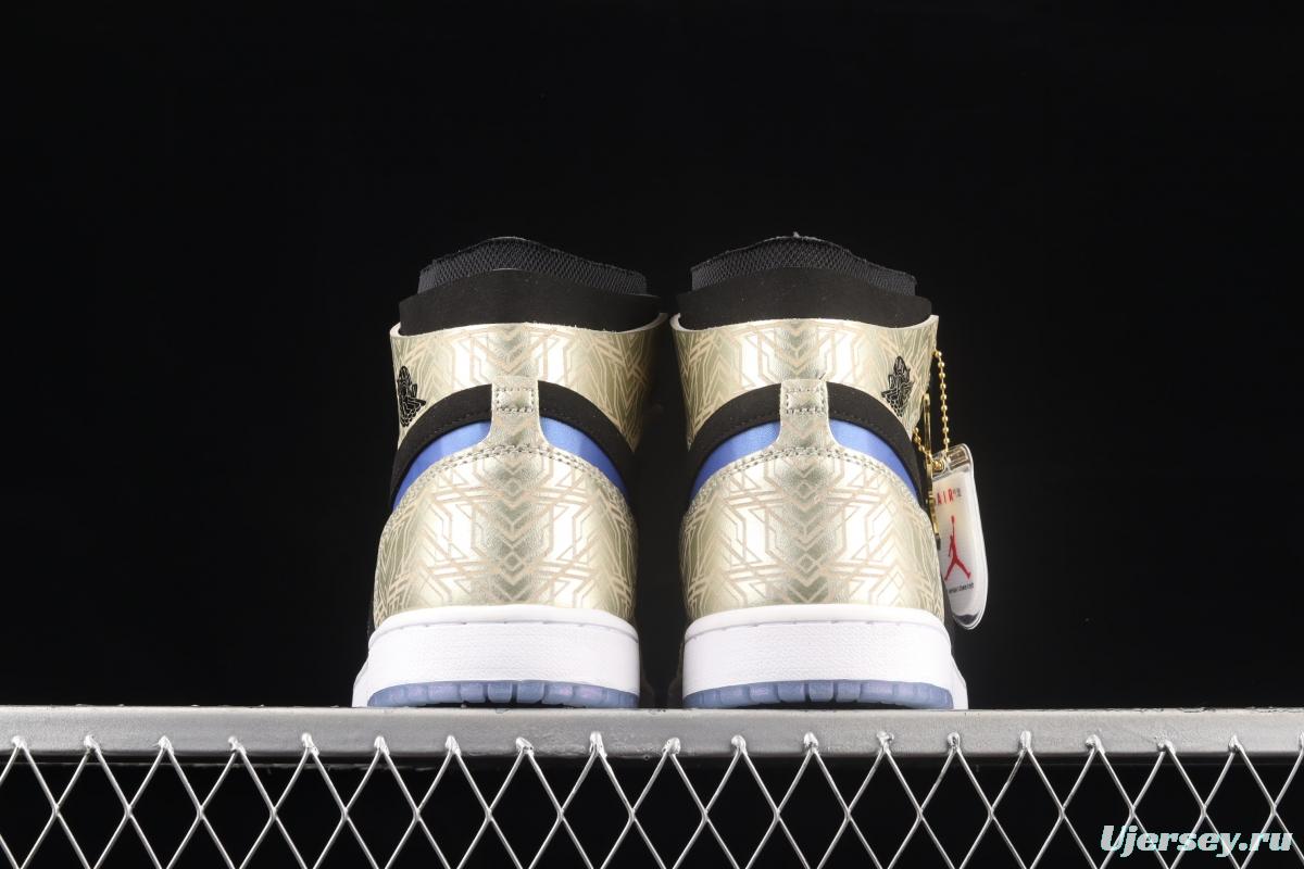 Air Jordan 1 Zoom CMFT black, gold and blue hooked basketball shoes DQ0659-700