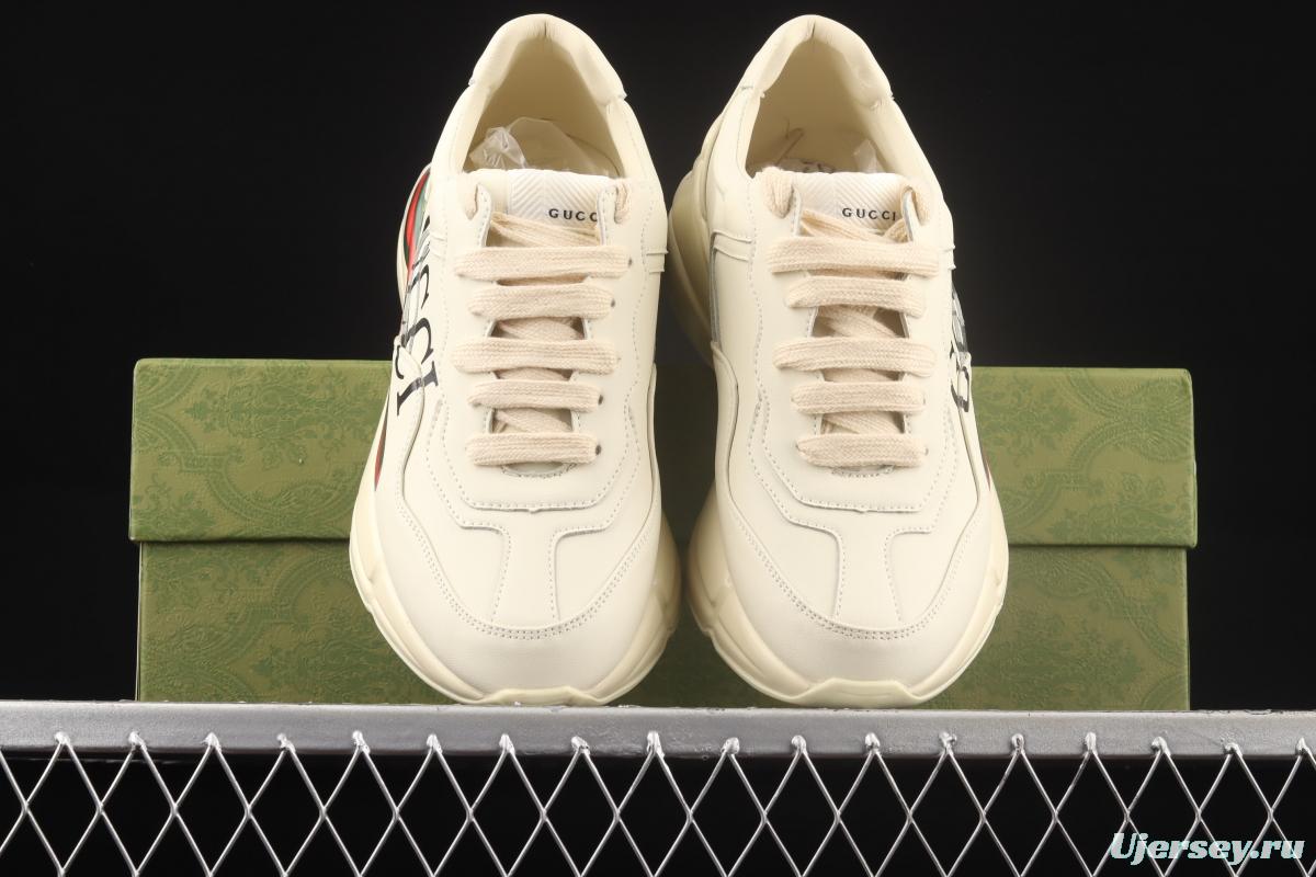 Gucci Rhyton Vintage Trainer Sneaker Gucci daddy 5D leather horn retro jogging daddy shoes DRW009522