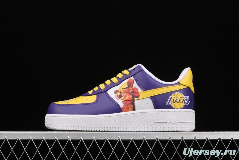 NIKE Air Force 1: 07 co-signed Kobe Bryant Lakers LA white and purple shoes with yellow color low-top casual shoes 315122-118