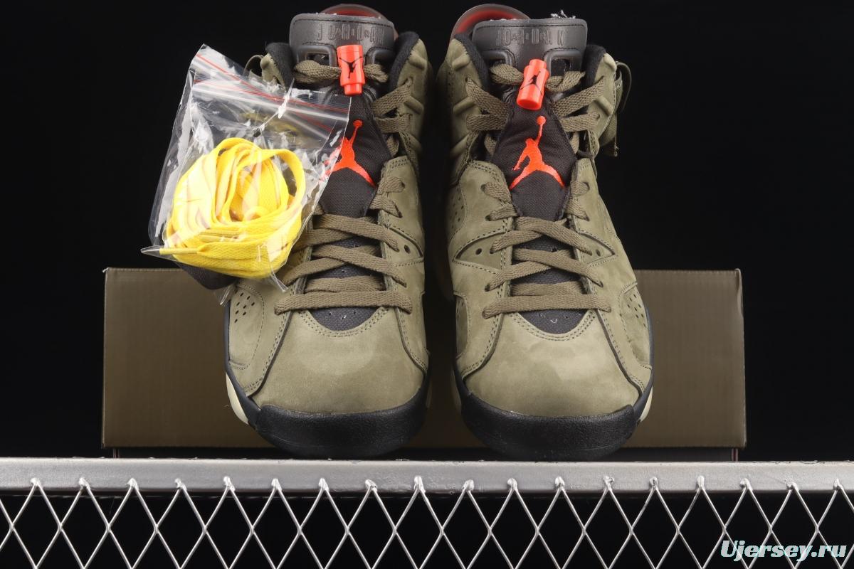 Travis Scott x Air Jordan 6 TS co-signed Pocket Army Green Night Light Basketball shoes CN1084-200