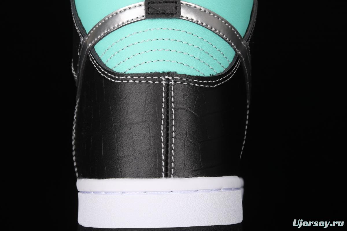 NIKE SB x Diamond DUNK Hi Tiffany joint name ice blue high top casual skateboard shoes 653599-400