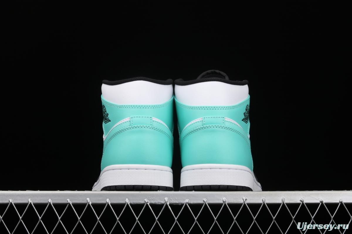 Air Jordan 1 Mid black and blue basketball shoes 554724-132
