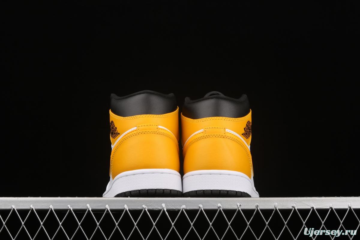 Air Jordan 1 Mid White and Yellow Zhongbang Basketball shoes 554724-170