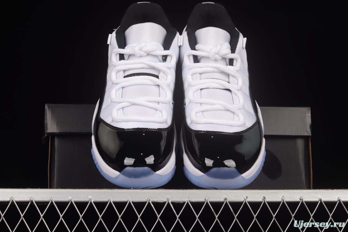 Air Jordan 11 Low Concord 1 Kang buckle white and black real standard real carbon low-top basketball shoes 528895-153