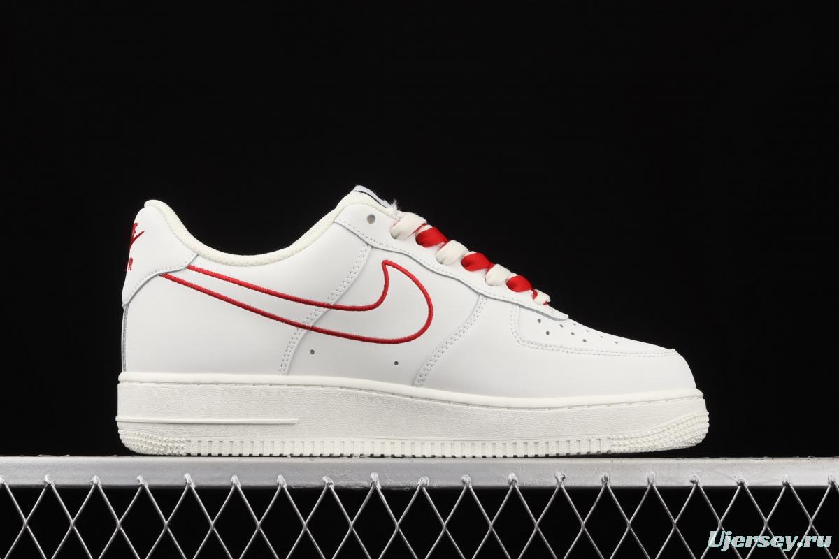 NIKE Air Force 1x07 Low rice white red electric embroidery hook low-top casual board shoes CL6326-108