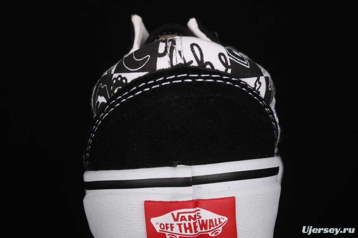 Vans Old Skool black-and-white graffiti printed low-top shoes VN0A7Q2J6U6