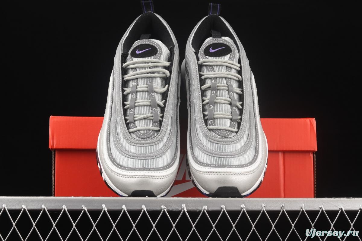 NIKE Air Max 97 SE silver and purple bullet air cushion running shoes DJ0717-001