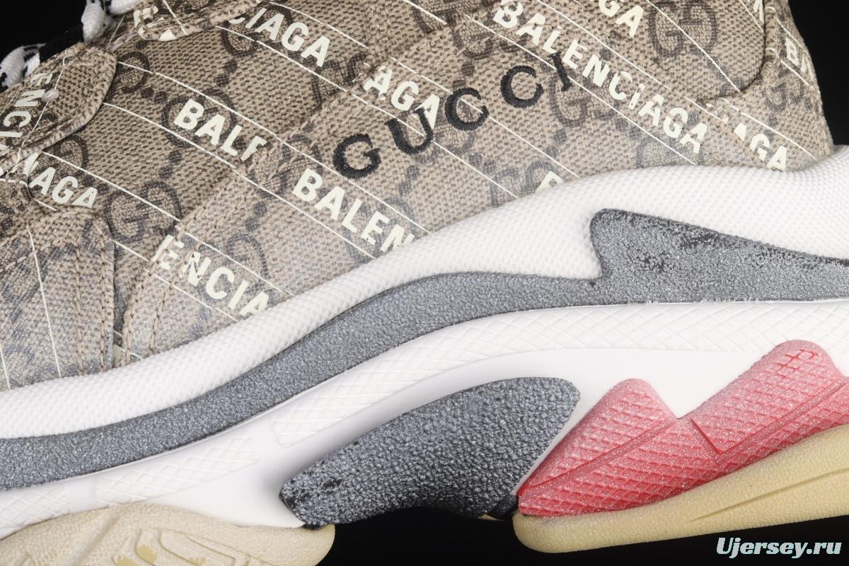 Gucci x Balenciaga Triple S joint style spliced cloth retro daddy shoes ULZ109795