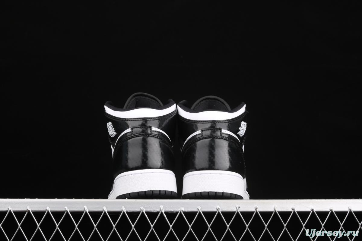 Air Jordan 1 Mid All-Star Bang all-Star black and white lacquered leather basketball shoes DD1649-001