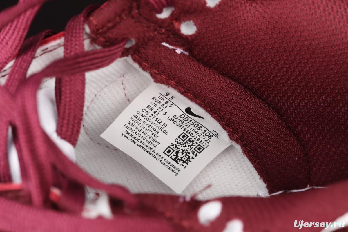 NIKE SB DUNK Low Prm wine red and white color SB buckle rebound fashion leisure board shoes DD1503-108