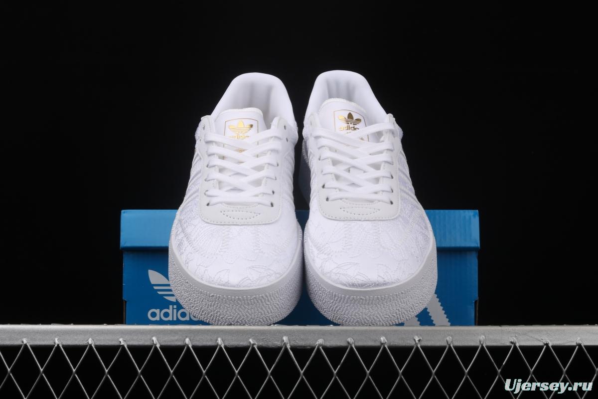 Adidas Sambarose W EG5158 clover vintage pure white embroidered thick-soled high board shoes