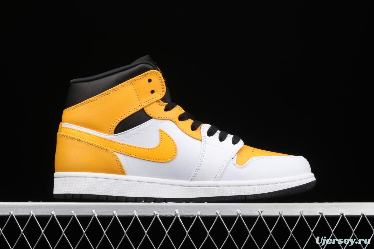 Air Jordan 1 Mid White and Yellow Zhongbang Basketball shoes 554724-170