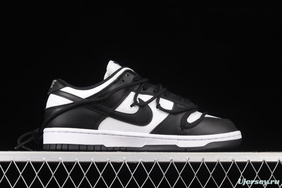 NIKE SB DUNK Low Lot Black/White leather black and white panda tied rope dunk series low side leisure sports board shoes CT0856-103