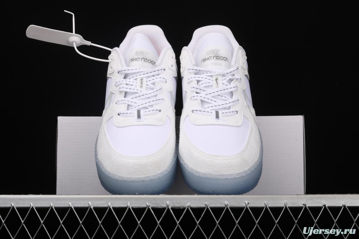 NIKE Air Force 1 React QS Light Bone Analysis of Ice Blue low Upper Board shoes CQ8879-100