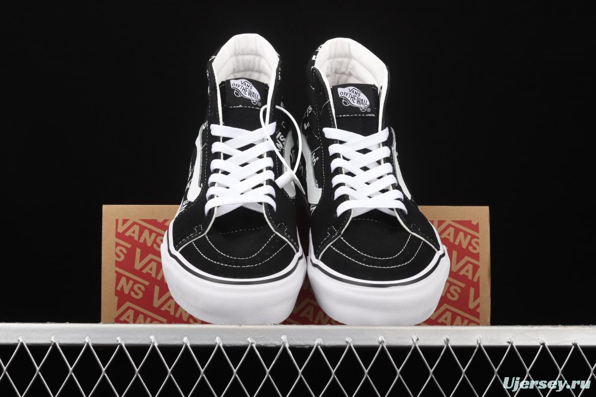 Vans SK8-Hi classic black and white letters logo high top casual board shoes VN0A4U3CTDW