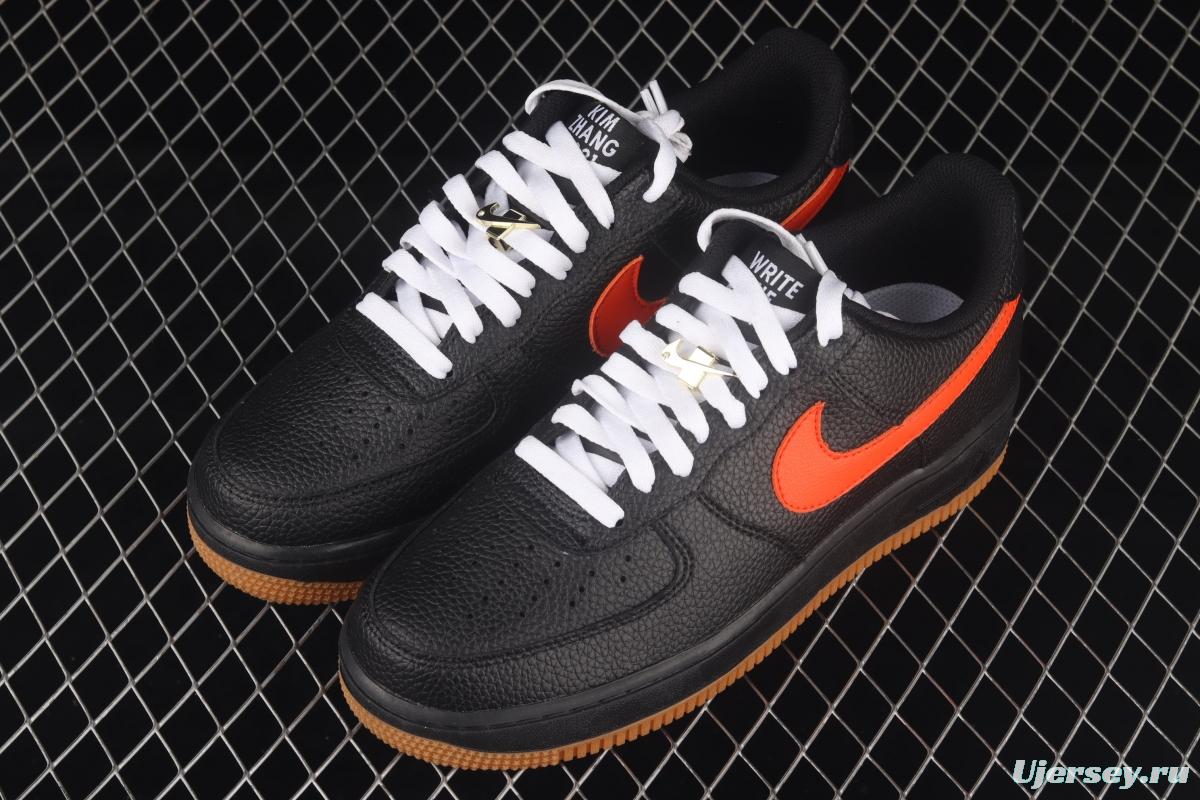 NIKE Air Force 1y07 Low raw rubber black and red litchi pattern low-top casual board shoes AA4082-001