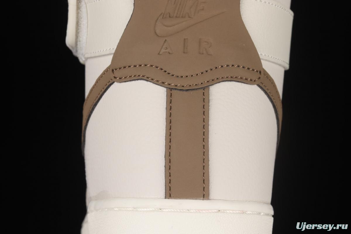 NIKE Air Force 1 Mid milky white light brown hook high-top casual board shoes 808788-995