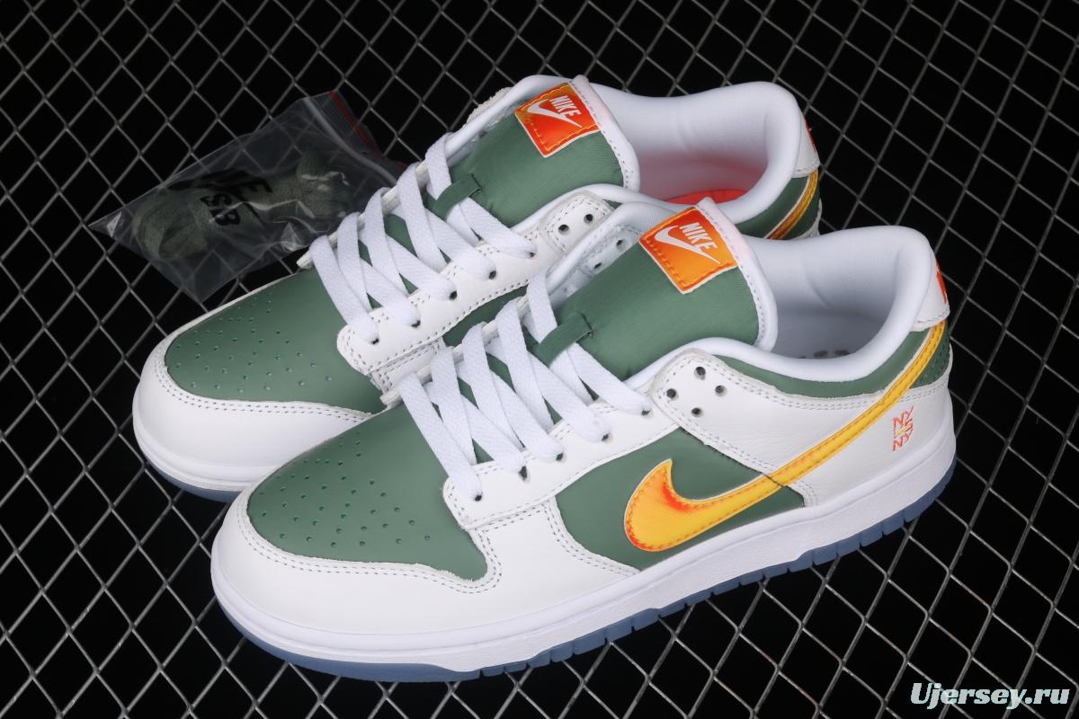 NIKE DUNK Low NY vs NY New York street basketball co-name matching white, green and orange fashion leisure board shoes DN2489-300