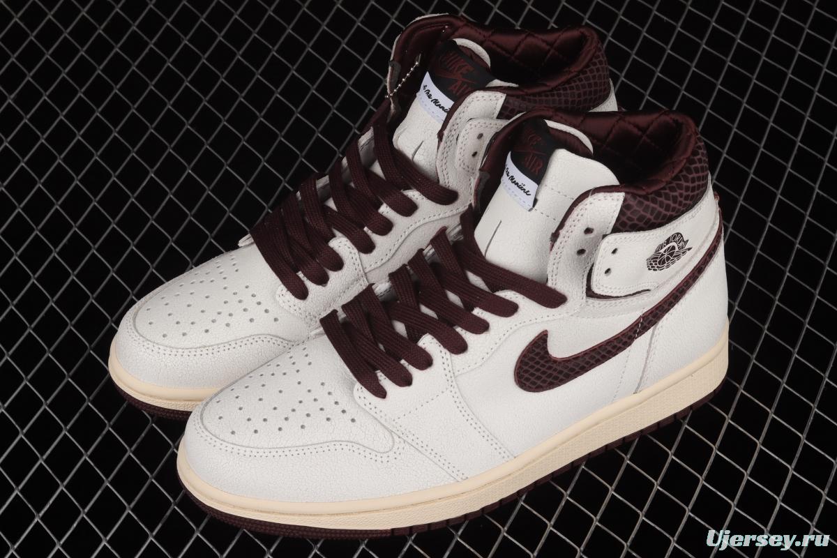 A Ma Maniere x Air Jordan 1 High OG co-branded snakeskin high top basketball shoes DO7097-100