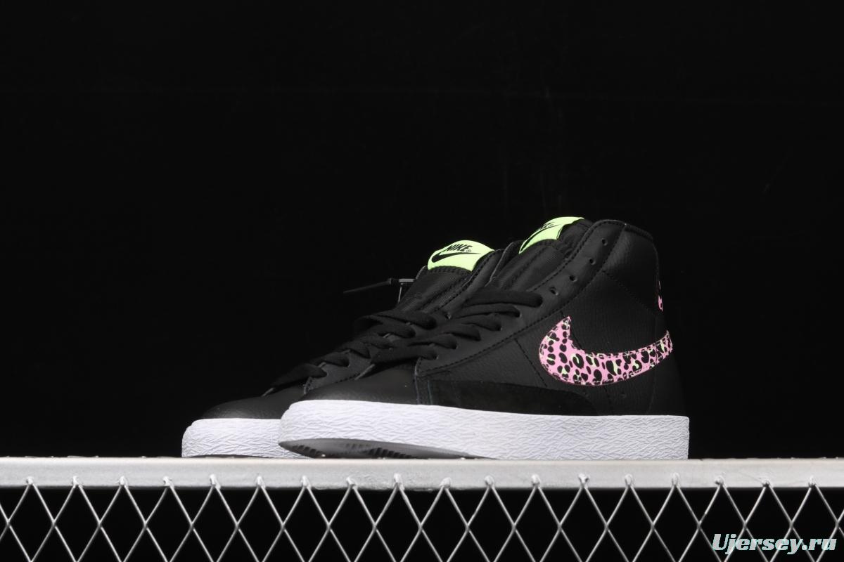 NIKE Blazer Mid GS Trail Blazers Black Pink Leopard Gou High-top Leisure Board shoes DA4674-001