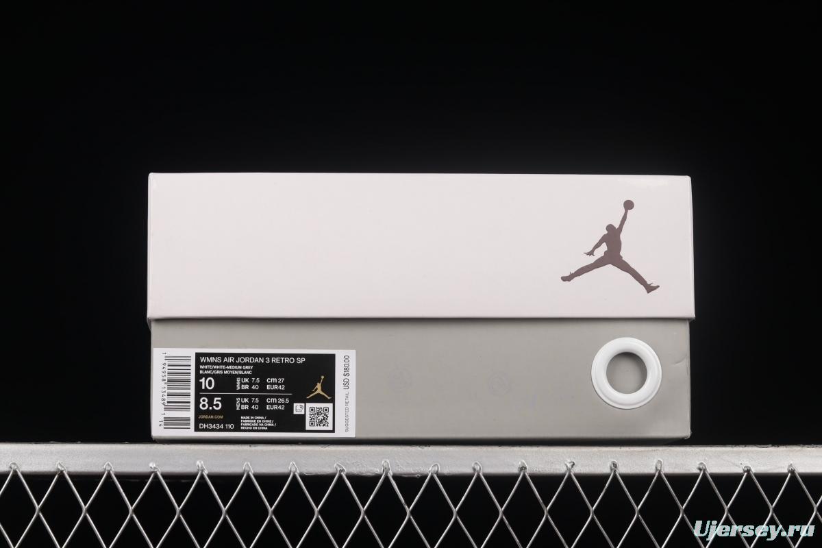 Air Jordan 3 Retro SP Medium Grey AJ3 Rice White Ash explosion crack DH3434-110