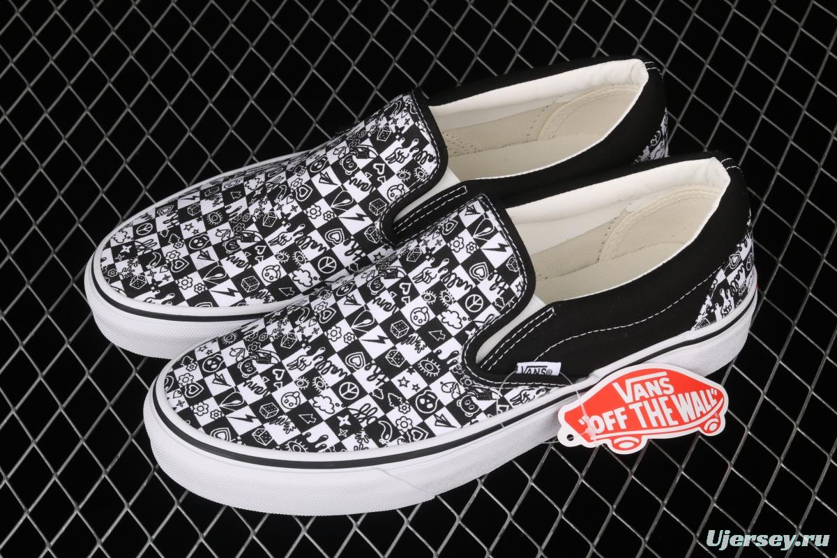 Vans Classics Slip-On lazy black-and-white graffiti printed low-top shoes VN000EYEBWW