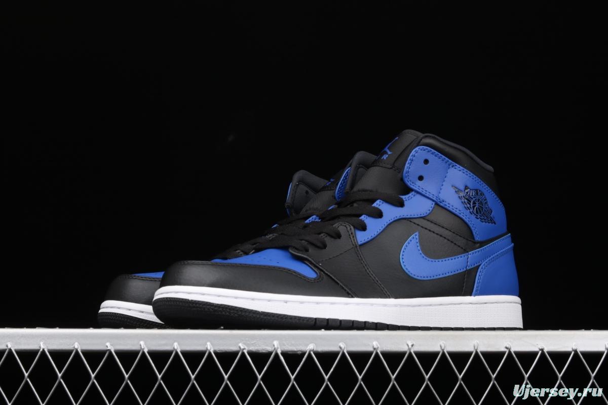 Air Jordan 1 Mid black and blue Zhongbang basketball shoes 554724-077