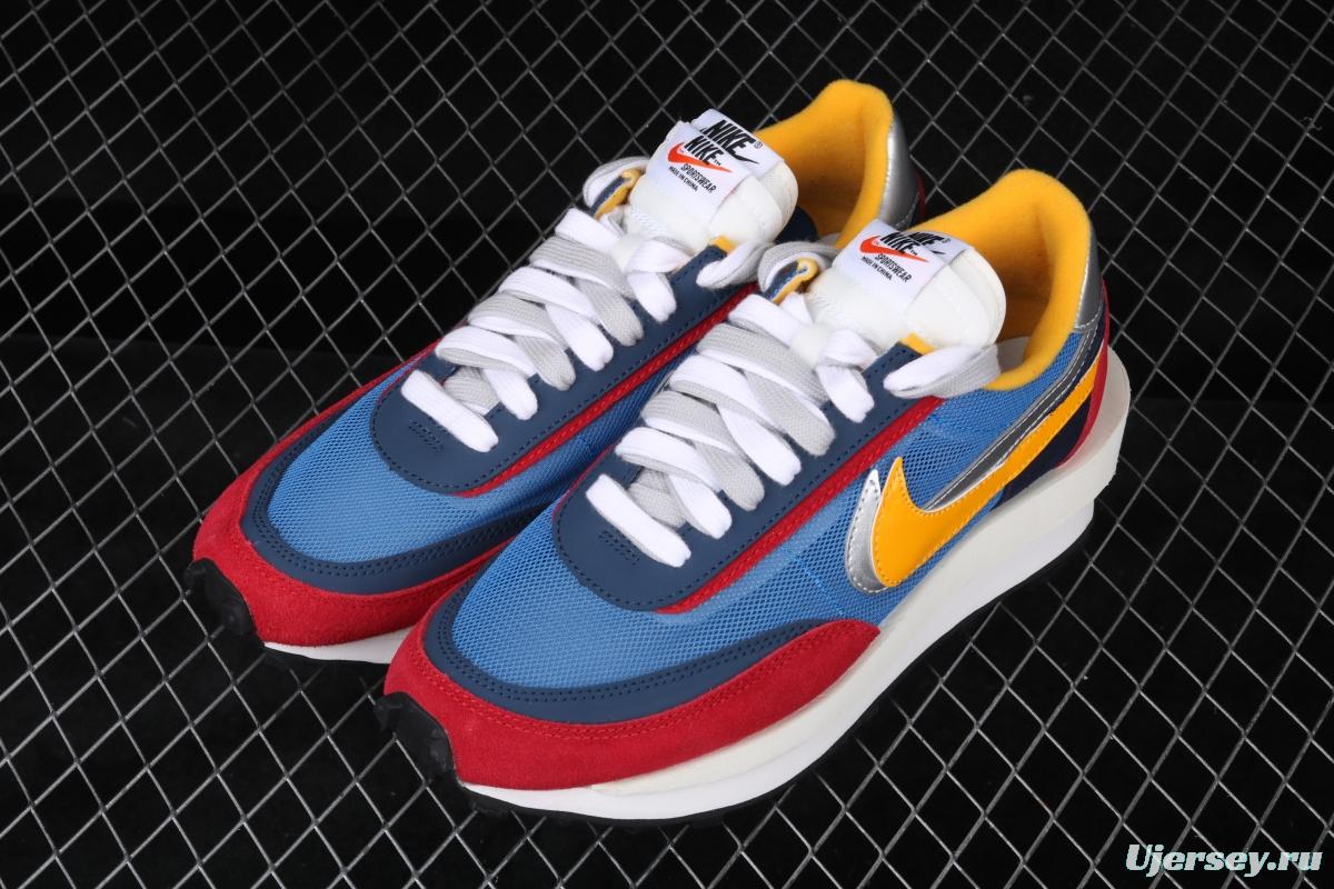 Sacai x NIKE LVD Waffle Daybreak co-signed catwalk style net gauze leather splicing double hook Swoosh running shoes BV0073-400