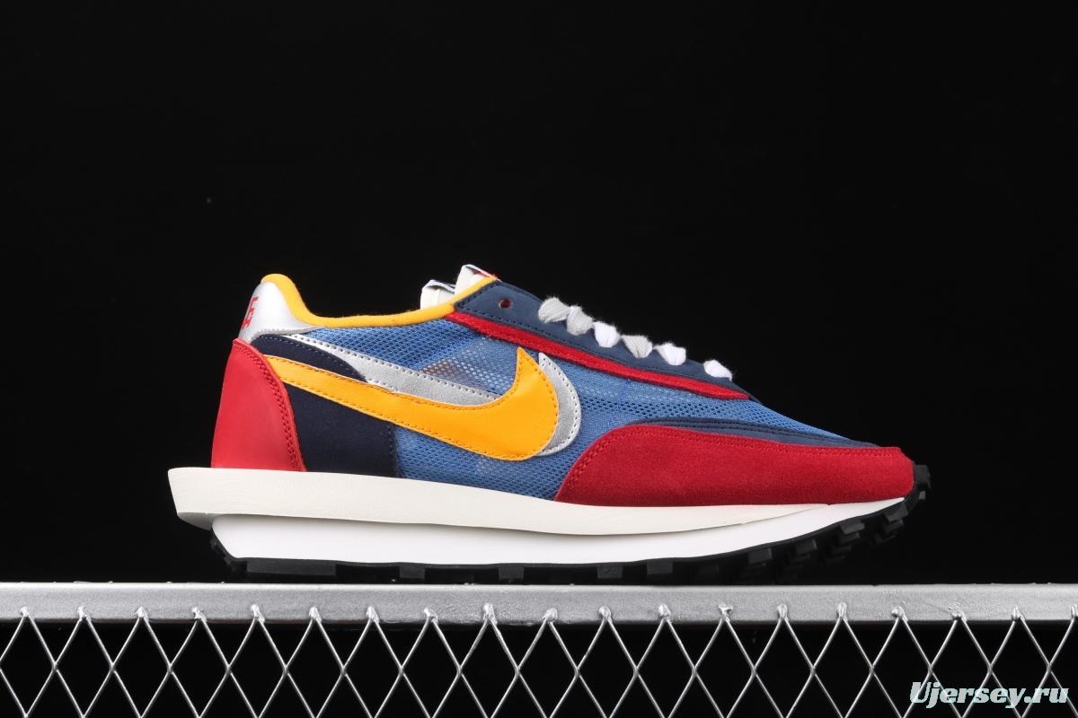 Sacai x NIKE LVD Waffle Daybreak co-signed catwalk style net gauze leather splicing double hook Swoosh running shoes BV0073-400