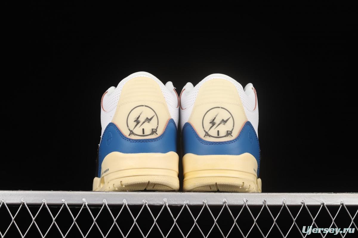 Fragment Design x Air Jordan 3 AJ3 Fujiwara Hiroshi White, Black and Blue Lightning DA3595-100