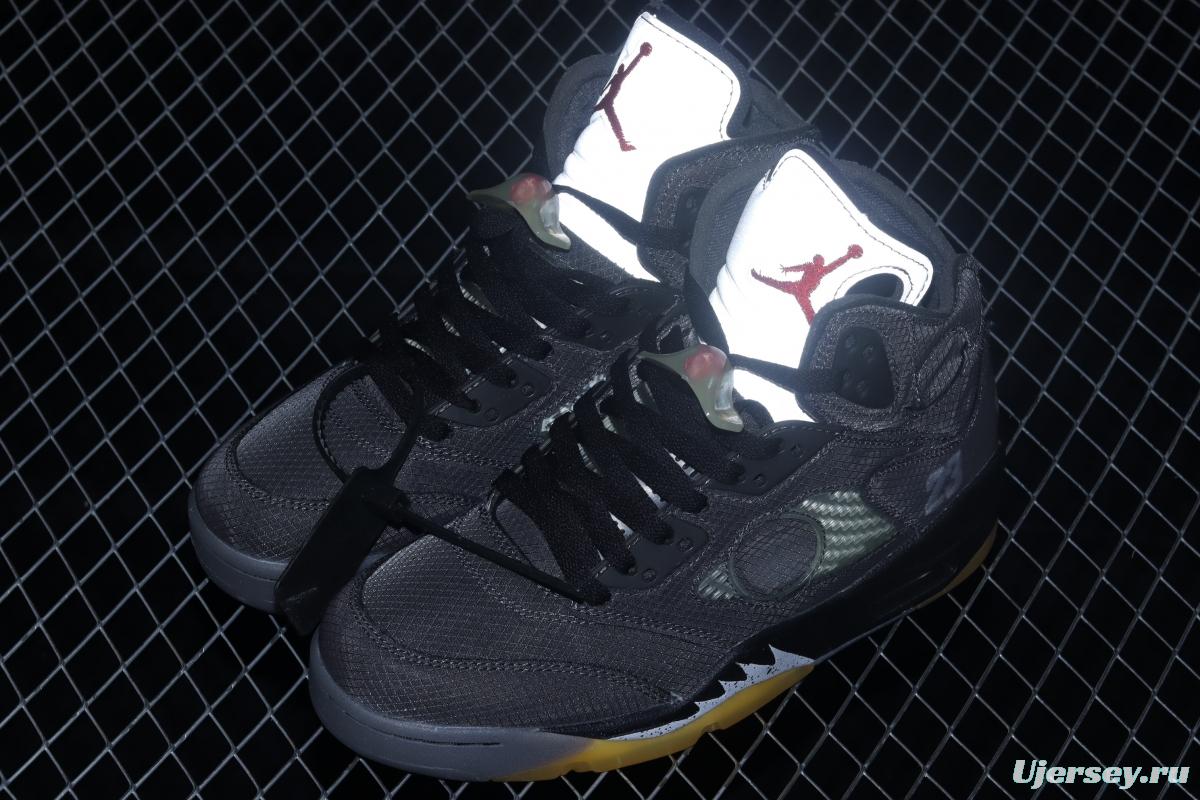 OFF-White x Air Jordan 5 Black Sail 3M reflective basketball shoes CT8480-001