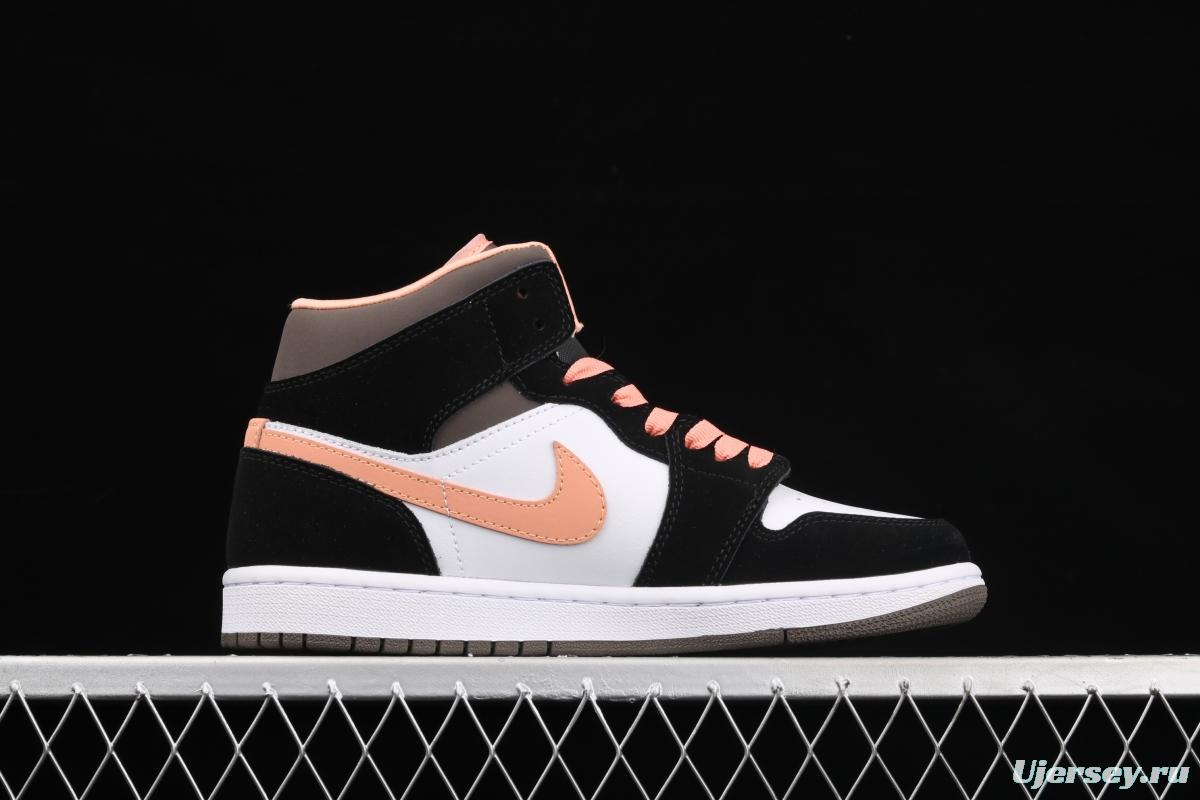 Air Jordan 1 Mid black pink peach goddess festival basketball shoes DH0210-100