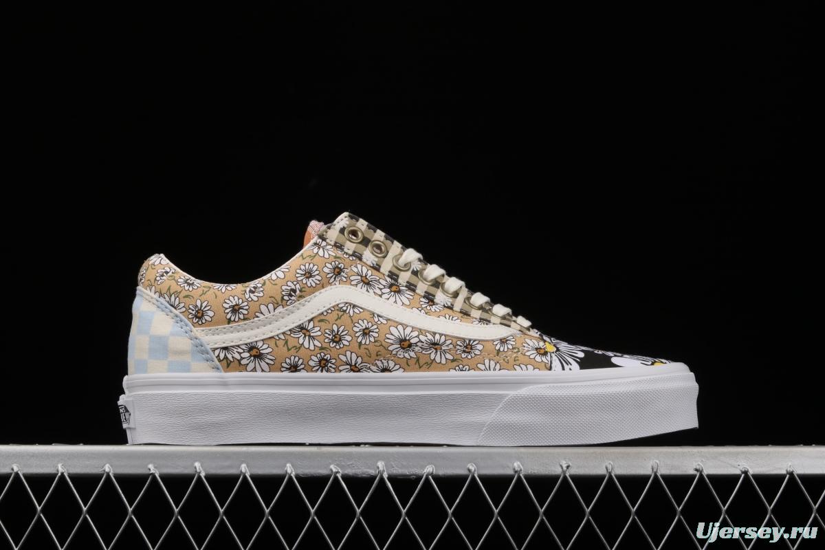 Vans Old Skool PEACEMINUSONE small chrysanthemum plaid low-top casual board shoes VN0A702J4201